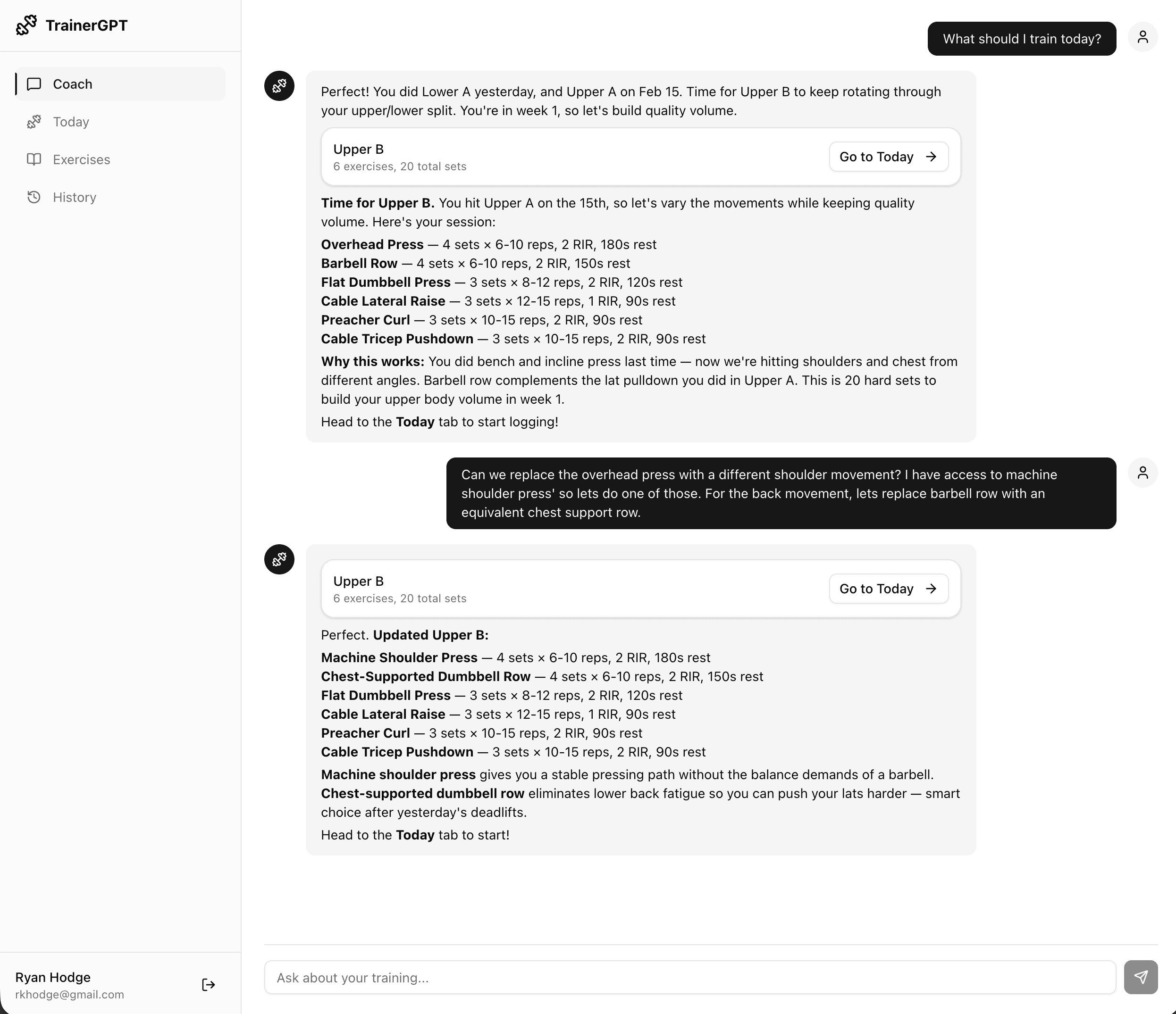 TrainerGPT screenshot